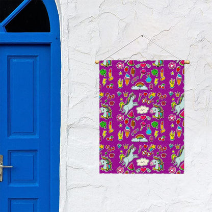 Purple Girly Unicorn Pattern Print Garden Flag