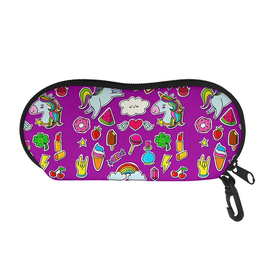 Purple Girly Unicorn Pattern Print Glasses Case