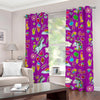 Purple Girly Unicorn Pattern Print Grommet Curtains