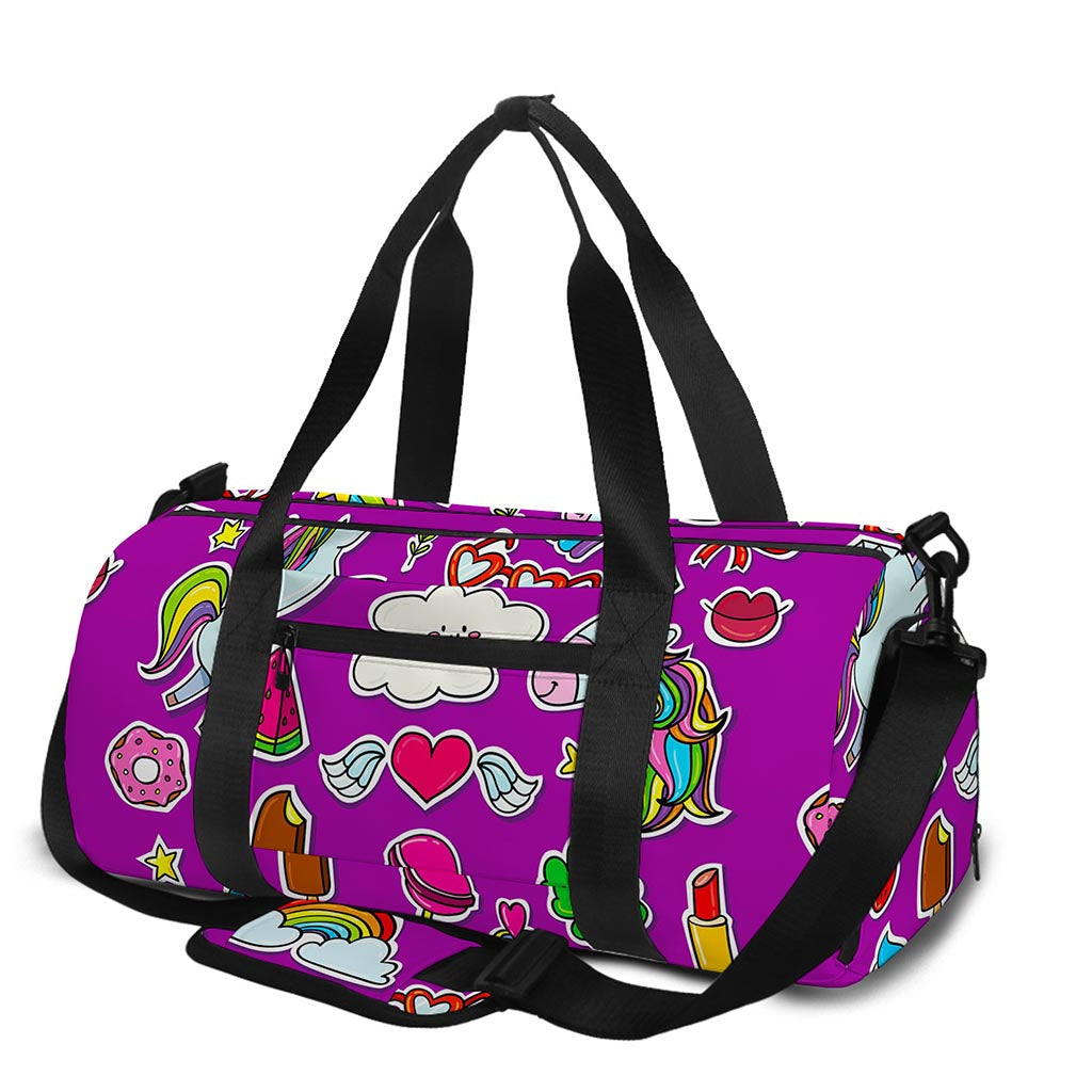 Purple Girly Unicorn Pattern Print Gym Bag
