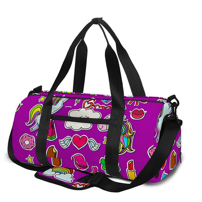 Purple Girly Unicorn Pattern Print Gym Bag