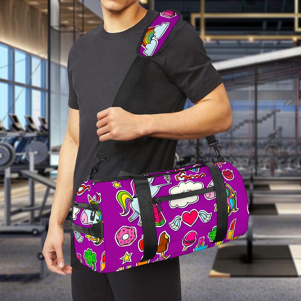 Purple Girly Unicorn Pattern Print Gym Bag