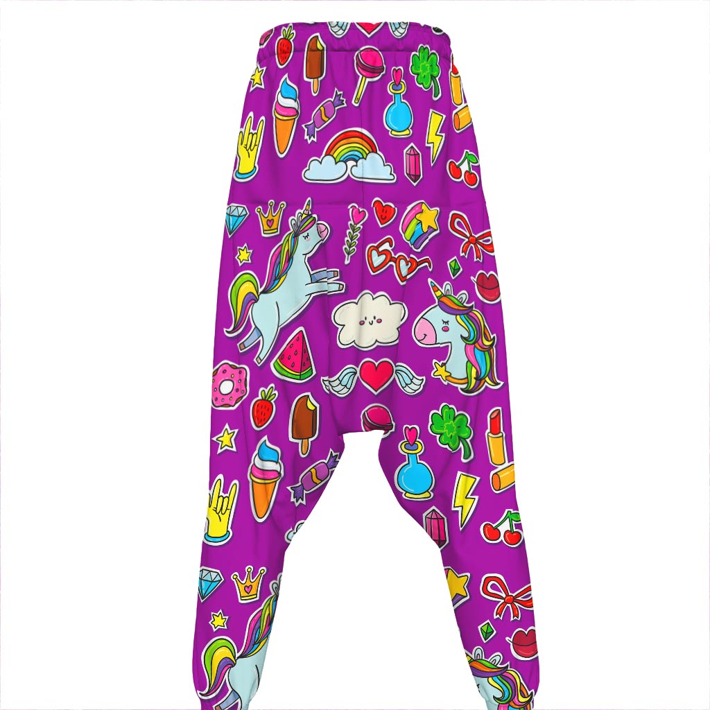 Purple Girly Unicorn Pattern Print Hammer Pants