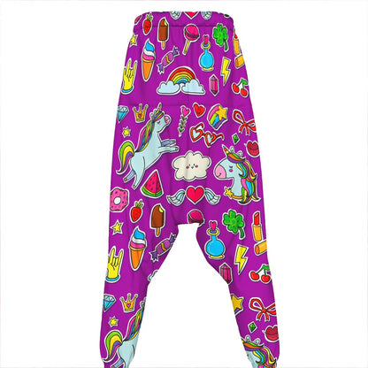 Purple Girly Unicorn Pattern Print Hammer Pants
