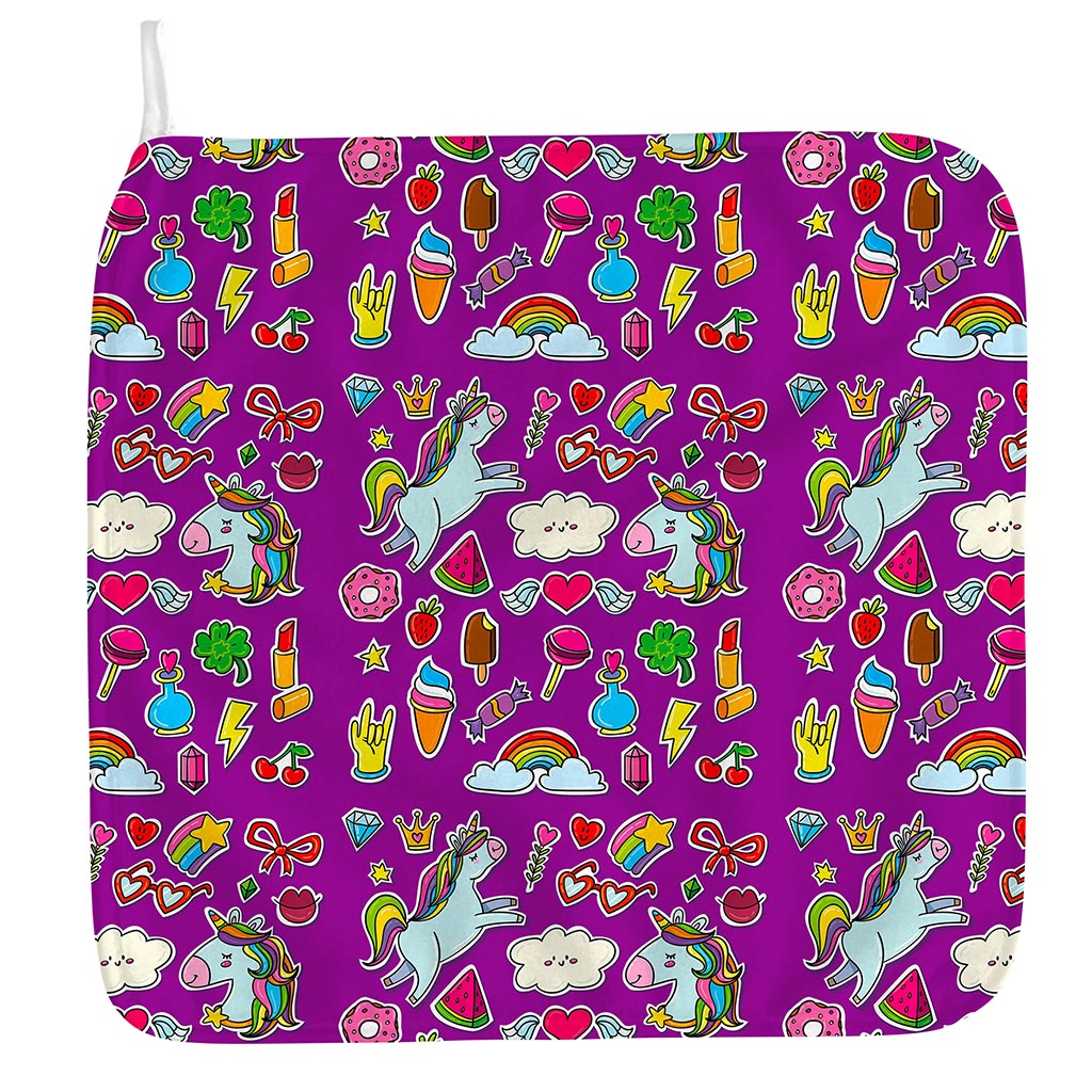 Purple Girly Unicorn Pattern Print Hand Towel