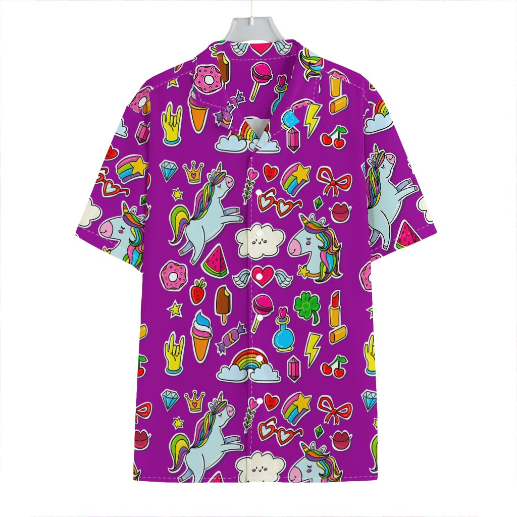 Purple Girly Unicorn Pattern Print Hawaiian Shirt