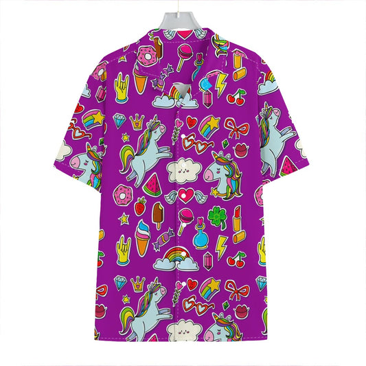 Purple Girly Unicorn Pattern Print Hawaiian Shirt