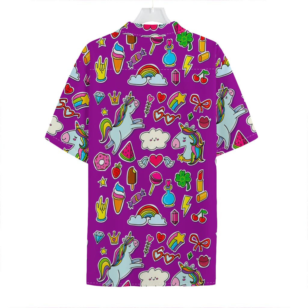 Purple Girly Unicorn Pattern Print Hawaiian Shirt