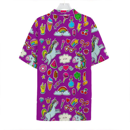 Purple Girly Unicorn Pattern Print Hawaiian Shirt