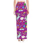 Purple Girly Unicorn Pattern Print High Slit Maxi Skirt