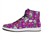 Purple Girly Unicorn Pattern Print High Top Leather Sneakers