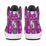 Purple Girly Unicorn Pattern Print High Top Leather Sneakers