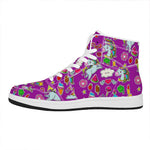 Purple Girly Unicorn Pattern Print High Top Leather Sneakers