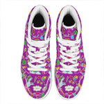 Purple Girly Unicorn Pattern Print High Top Leather Sneakers