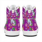 Purple Girly Unicorn Pattern Print High Top Leather Sneakers