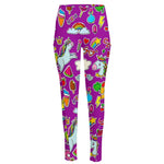 Purple Girly Unicorn Pattern Print High-Waisted Pocket Leggings