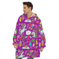 Purple Girly Unicorn Pattern Print Hoodie Blanket