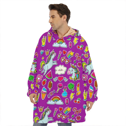 Purple Girly Unicorn Pattern Print Hoodie Blanket