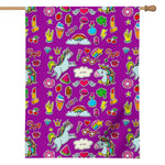 Purple Girly Unicorn Pattern Print House Flag