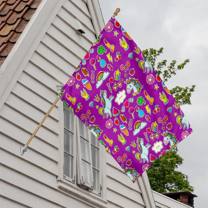 Purple Girly Unicorn Pattern Print House Flag