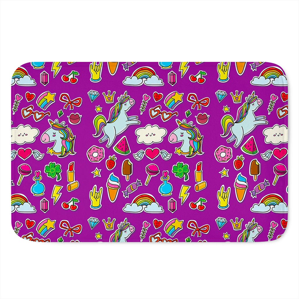 Purple Girly Unicorn Pattern Print Indoor Door Mat