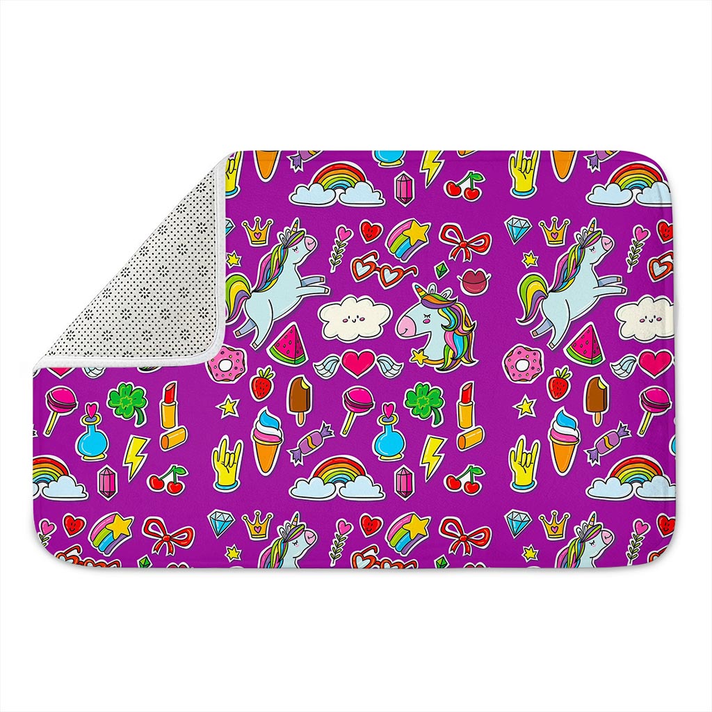 Purple Girly Unicorn Pattern Print Indoor Door Mat