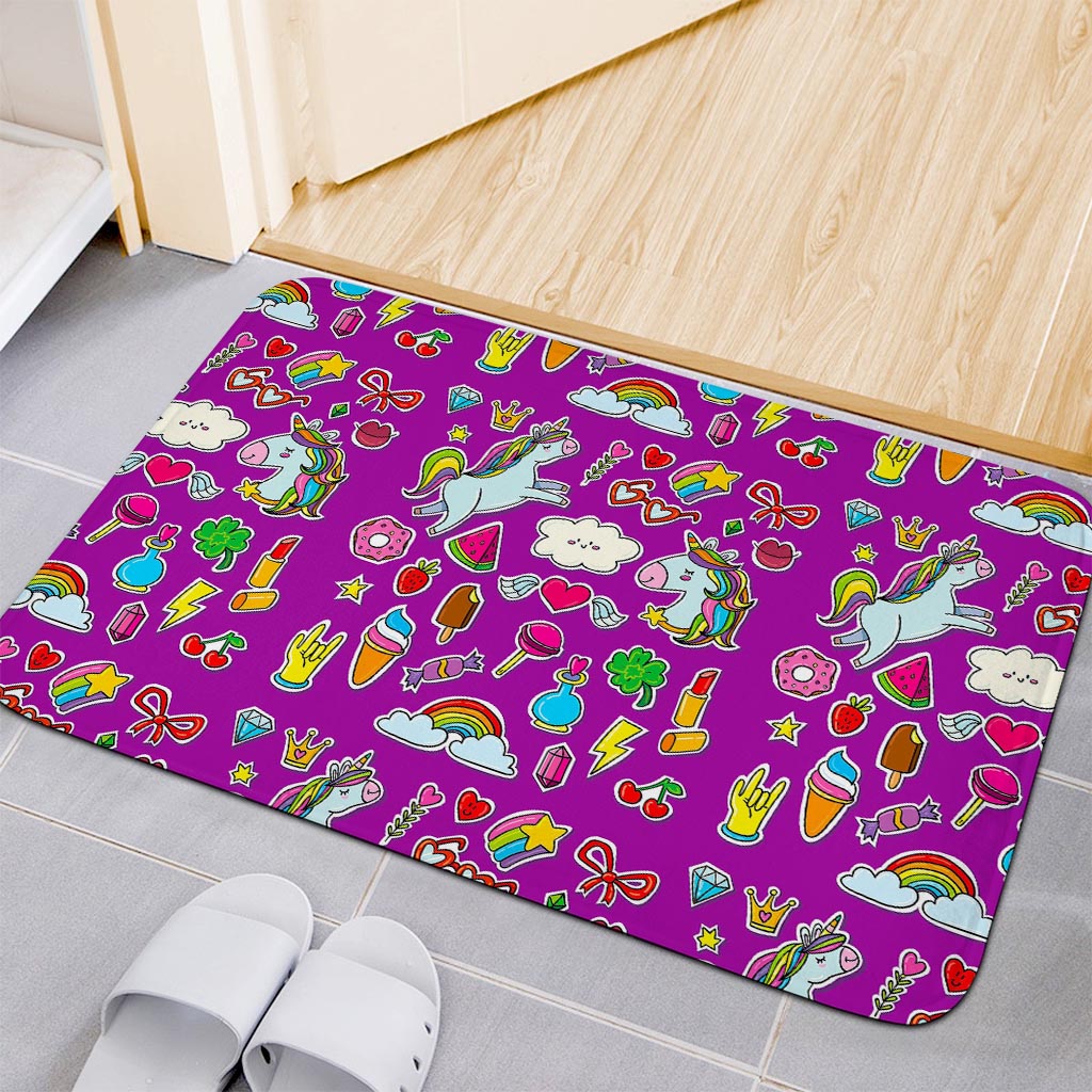 Purple Girly Unicorn Pattern Print Indoor Door Mat
