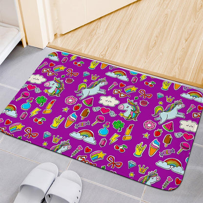 Purple Girly Unicorn Pattern Print Indoor Door Mat