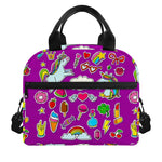 Purple Girly Unicorn Pattern Print Insulated Lunch Bag
