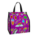 Purple Girly Unicorn Pattern Print Insulated Lunch Tote