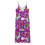 Purple Girly Unicorn Pattern Print Jersey Midi Cami Dress