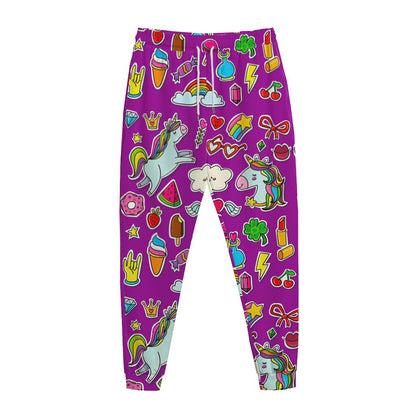 Purple Girly Unicorn Pattern Print Jogger Pants