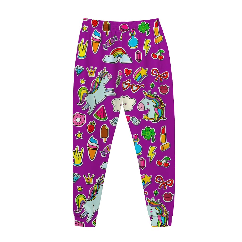 Purple Girly Unicorn Pattern Print Jogger Pants