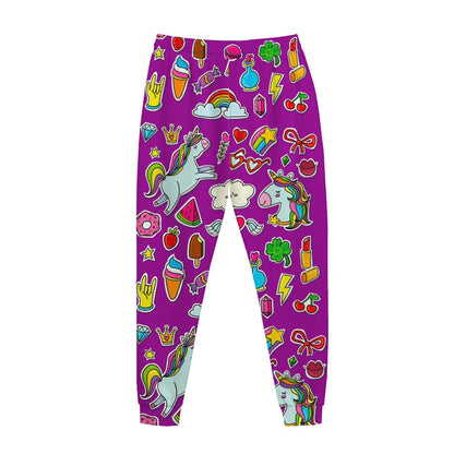 Purple Girly Unicorn Pattern Print Jogger Pants