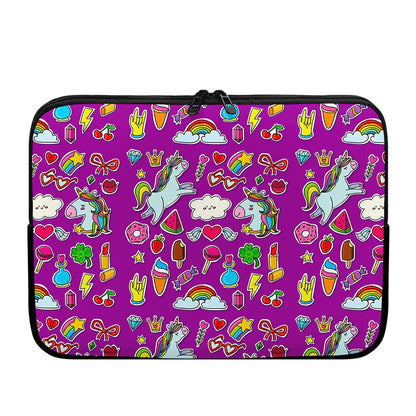 Purple Girly Unicorn Pattern Print Laptop Sleeve