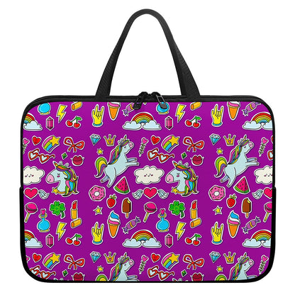 Purple Girly Unicorn Pattern Print Laptop Sleeve With Handle