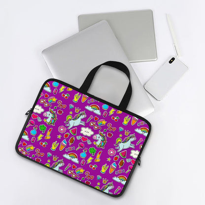Purple Girly Unicorn Pattern Print Laptop Sleeve With Handle