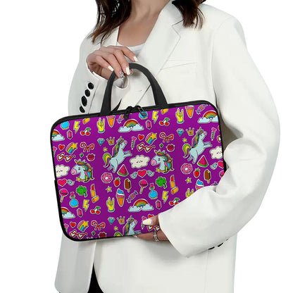 Purple Girly Unicorn Pattern Print Laptop Sleeve With Handle