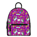 Purple Girly Unicorn Pattern Print Leather Backpack