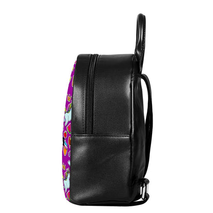 Purple Girly Unicorn Pattern Print Leather Backpack