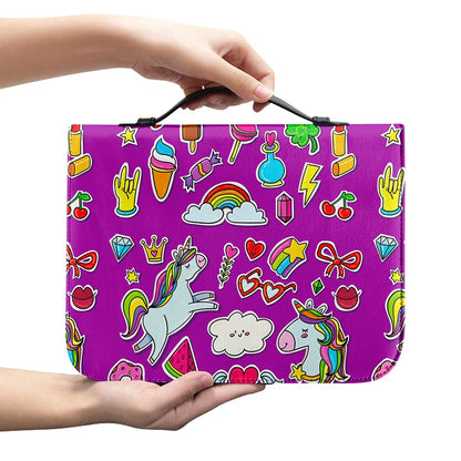 Purple Girly Unicorn Pattern Print Leather Bible Cover
