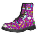 Purple Girly Unicorn Pattern Print Lace-Up Boots