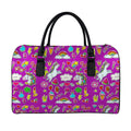 Purple Girly Unicorn Pattern Print Leather Duffel Bag