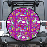 Purple Girly Unicorn Pattern Print Leather Spare Tire Cover