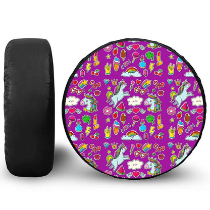 Purple Girly Unicorn Pattern Print Leather Spare Tire Cover