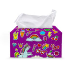 Purple Girly Unicorn Pattern Print Leather Tissue Box Cover
