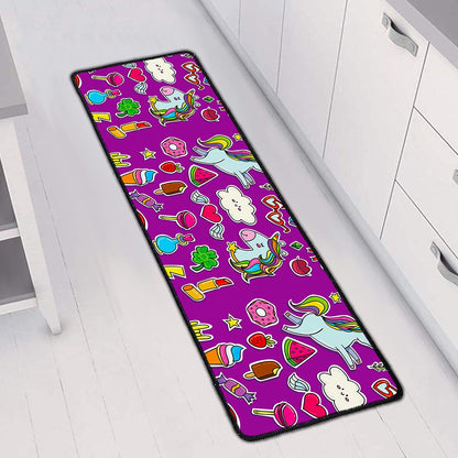 Purple Girly Unicorn Pattern Print Long Kitchen Mat