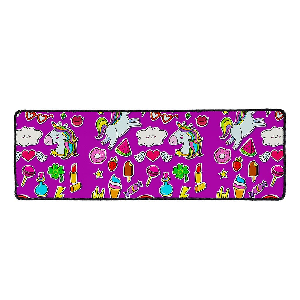 Purple Girly Unicorn Pattern Print Long Kitchen Mat