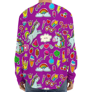 Purple Girly Unicorn Pattern Print Long Sleeve Baseball Jersey