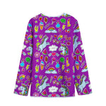 Purple Girly Unicorn Pattern Print Long Sleeve Short Coat